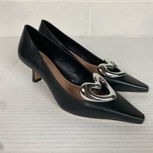 NWOT Anthropologie x Maeve Women's Leather Heart Pumps EU37/US6-6.5 Black Silver